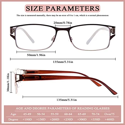 3 Pack Reading Glasses for Women, Fashion Blue light Blocking Metal Frame Reading, Lightweight Spring Hinge Readers (3 Mic C1, 0.00, multiplier_x)