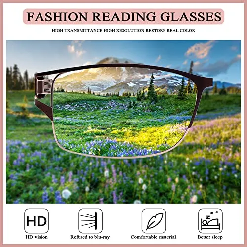 3 Pack Reading Glasses for Women, Fashion Blue light Blocking Metal Frame Reading, Lightweight Spring Hinge Readers (3 Mic C1, 0.00, multiplier_x)