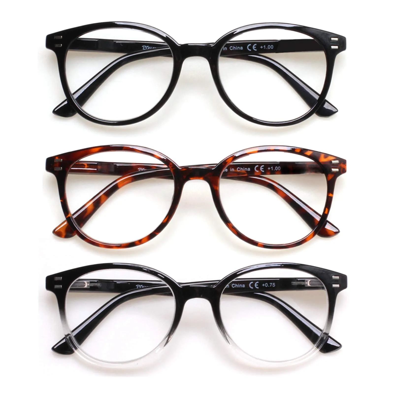 3 Pack Reading Glasses Spring Hinge Stylish Readers Black / Tortoise for Men and Women 3 Mix 3.0 x