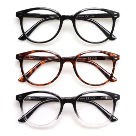 3 Pack Reading Glasses Spring Hinge Stylish Readers Black / Tortoise for Men and Women 3 Mix 3.0 x
