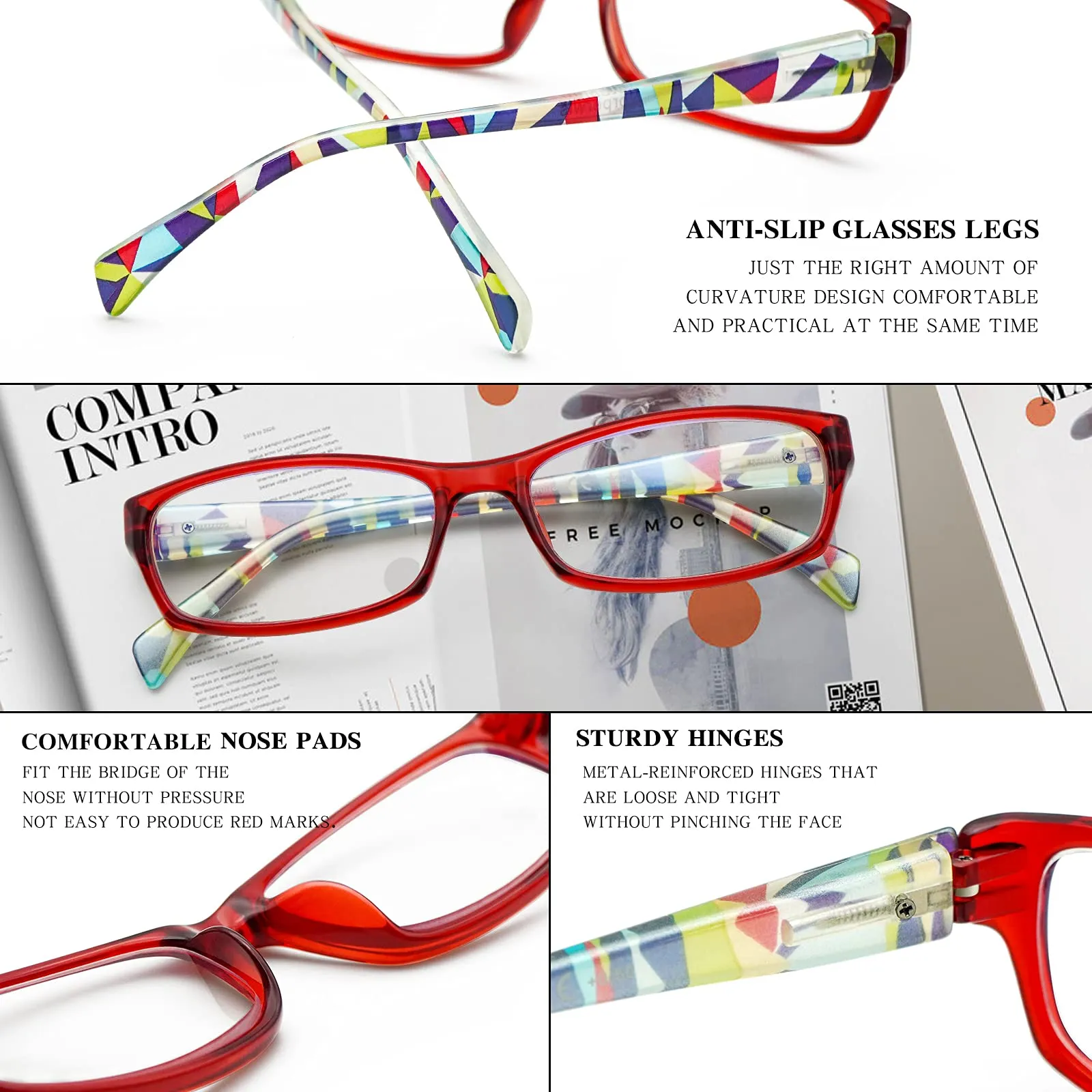 5 Pack Computer Reading Glasses Men and Women Anti Eyestrain Blue Light Blocking Glasses for Reading 5 Mix-3 1.5 x