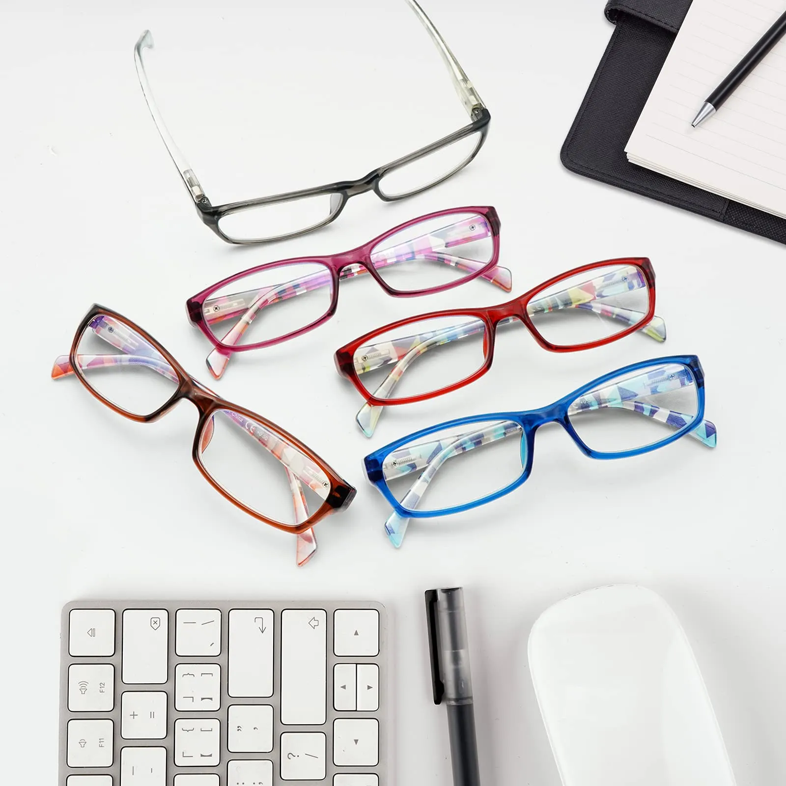 5 Pack Computer Reading Glasses Men and Women Anti Eyestrain Blue Light Blocking Glasses for Reading 5 Mix-3 1.5 x
