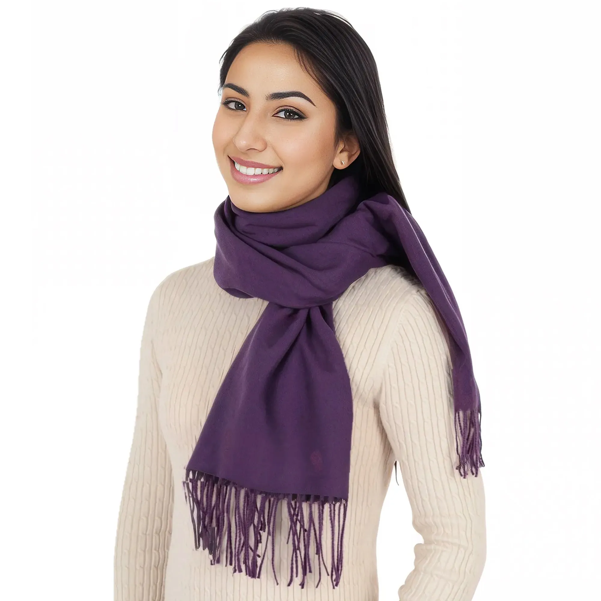 Anna-Kaci Women's Winter Cashmere Feel Scarf Solid Color Classic Fringe Shawls Wrap Scarves for Evening Dresses
