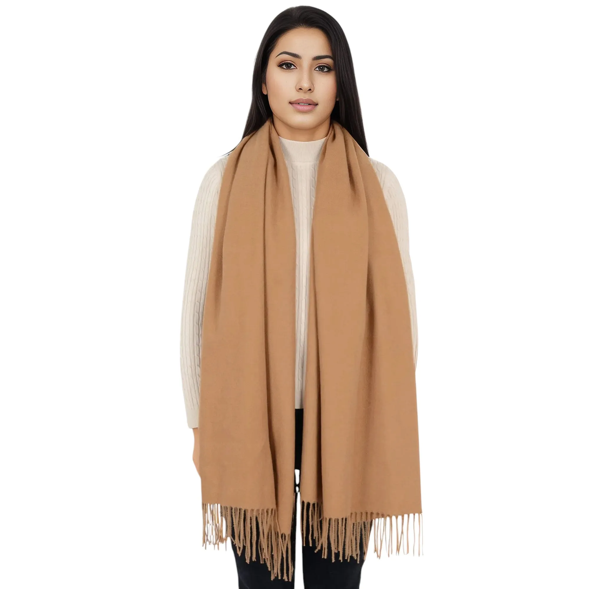 Anna-Kaci Women's Winter Cashmere Feel Scarf Solid Color Classic Fringe Shawls Wrap Scarves for Evening Dresses