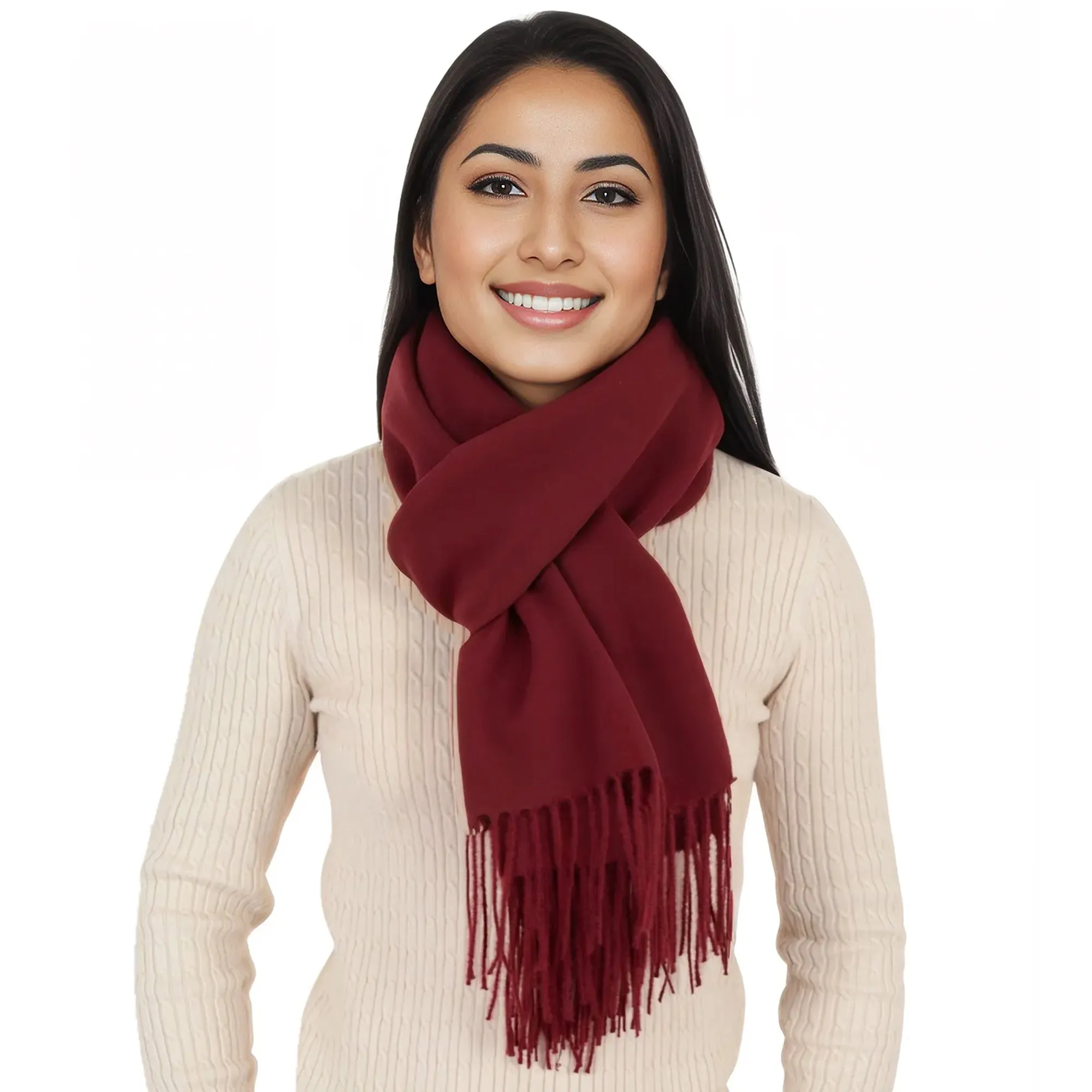 Anna-Kaci Women's Winter Cashmere Feel Scarf Solid Color Classic Fringe Shawls Wrap Scarves for Evening Dresses