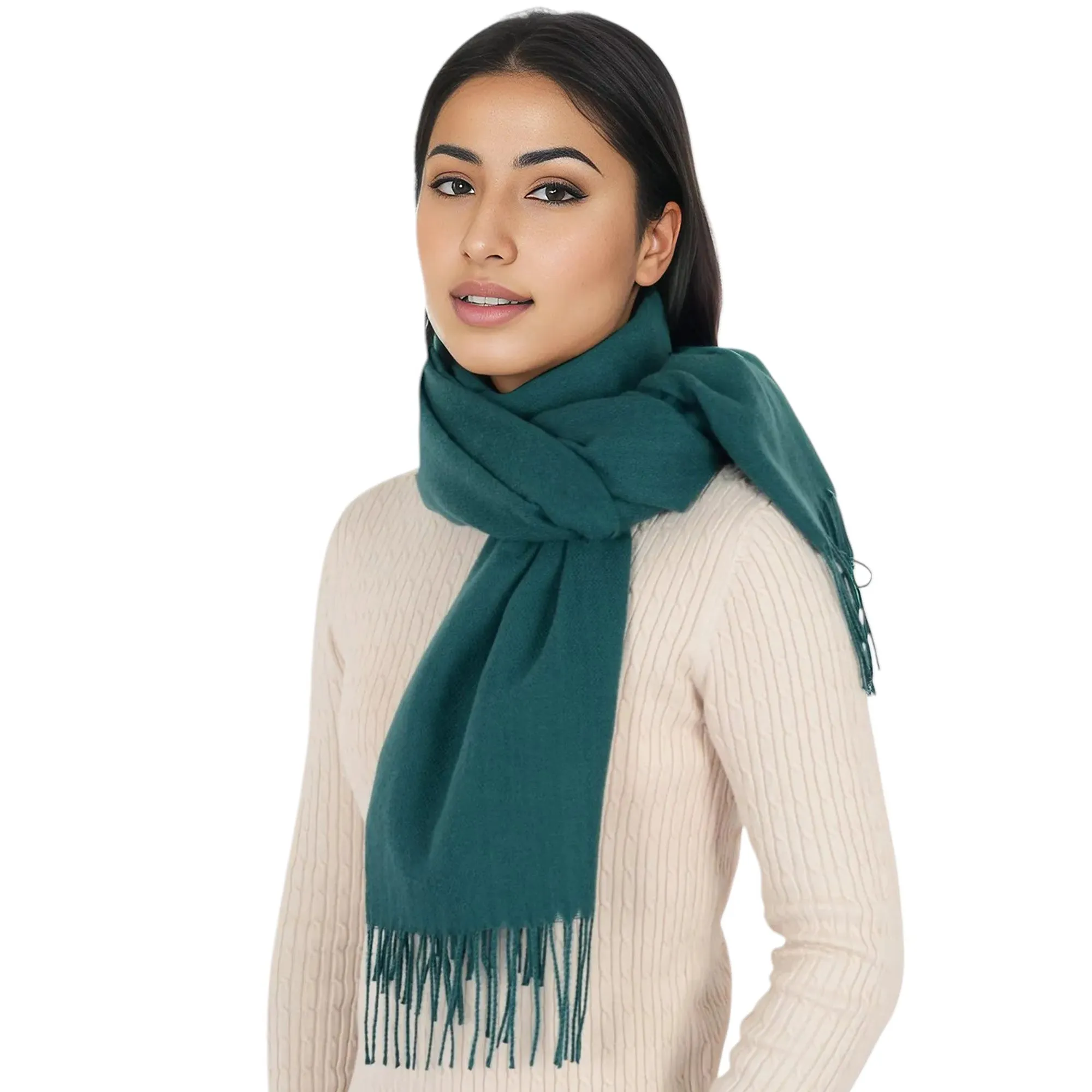 Anna-Kaci Women's Winter Cashmere Feel Scarf Solid Color Classic Fringe Shawls Wrap Scarves for Evening Dresses
