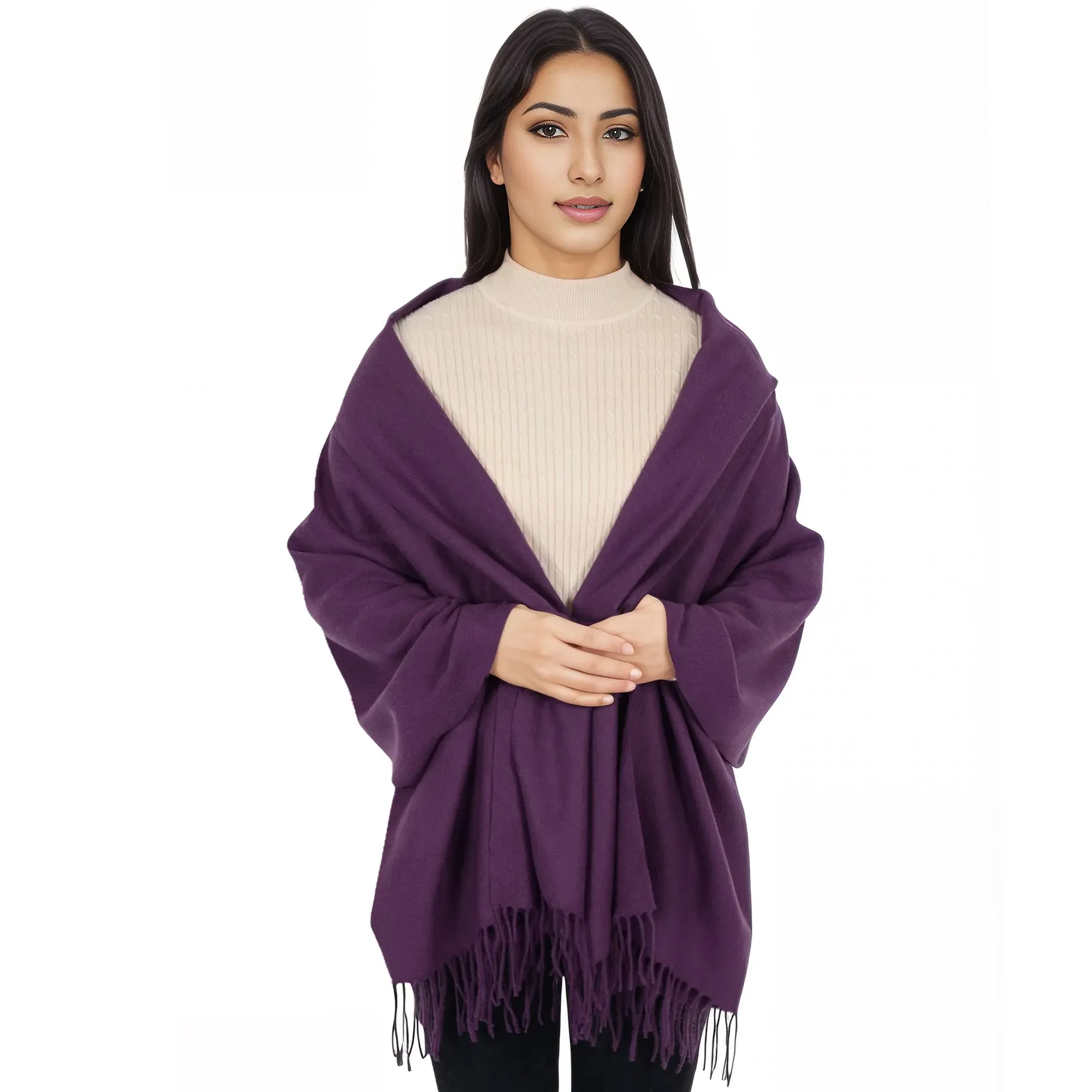 Anna-Kaci Women's Winter Cashmere Feel Scarf Solid Color Classic Fringe Shawls Wrap Scarves for Evening Dresses