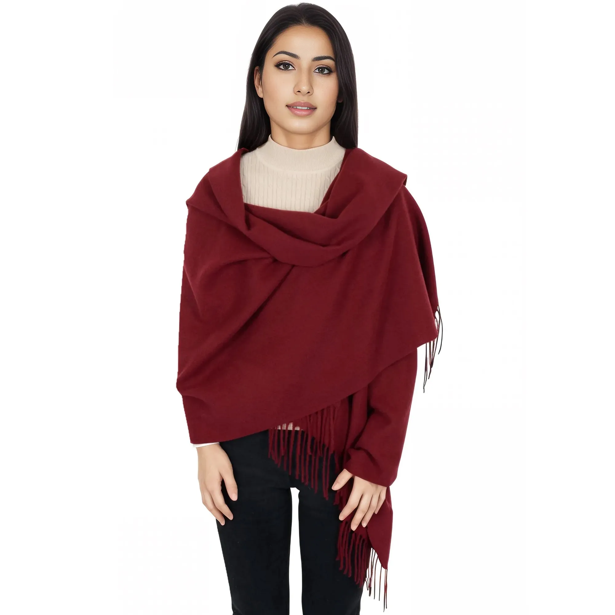 Anna-Kaci Women's Winter Cashmere Feel Scarf Solid Color Classic Fringe Shawls Wrap Scarves for Evening Dresses