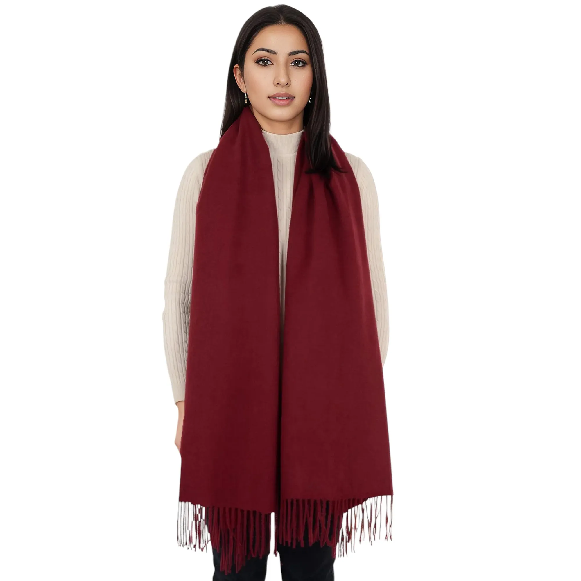 Anna-Kaci Women's Winter Cashmere Feel Scarf Solid Color Classic Fringe Shawls Wrap Scarves for Evening Dresses