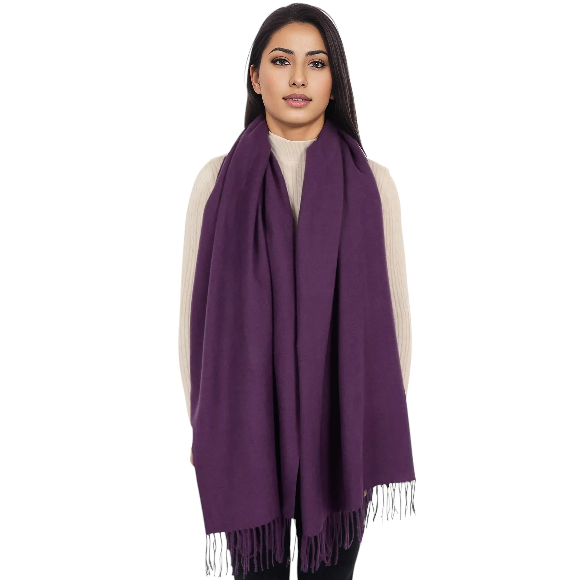 Anna-Kaci Women's Winter Cashmere Feel Scarf Solid Color Classic Fringe Shawls Wrap Scarves for Evening Dresses