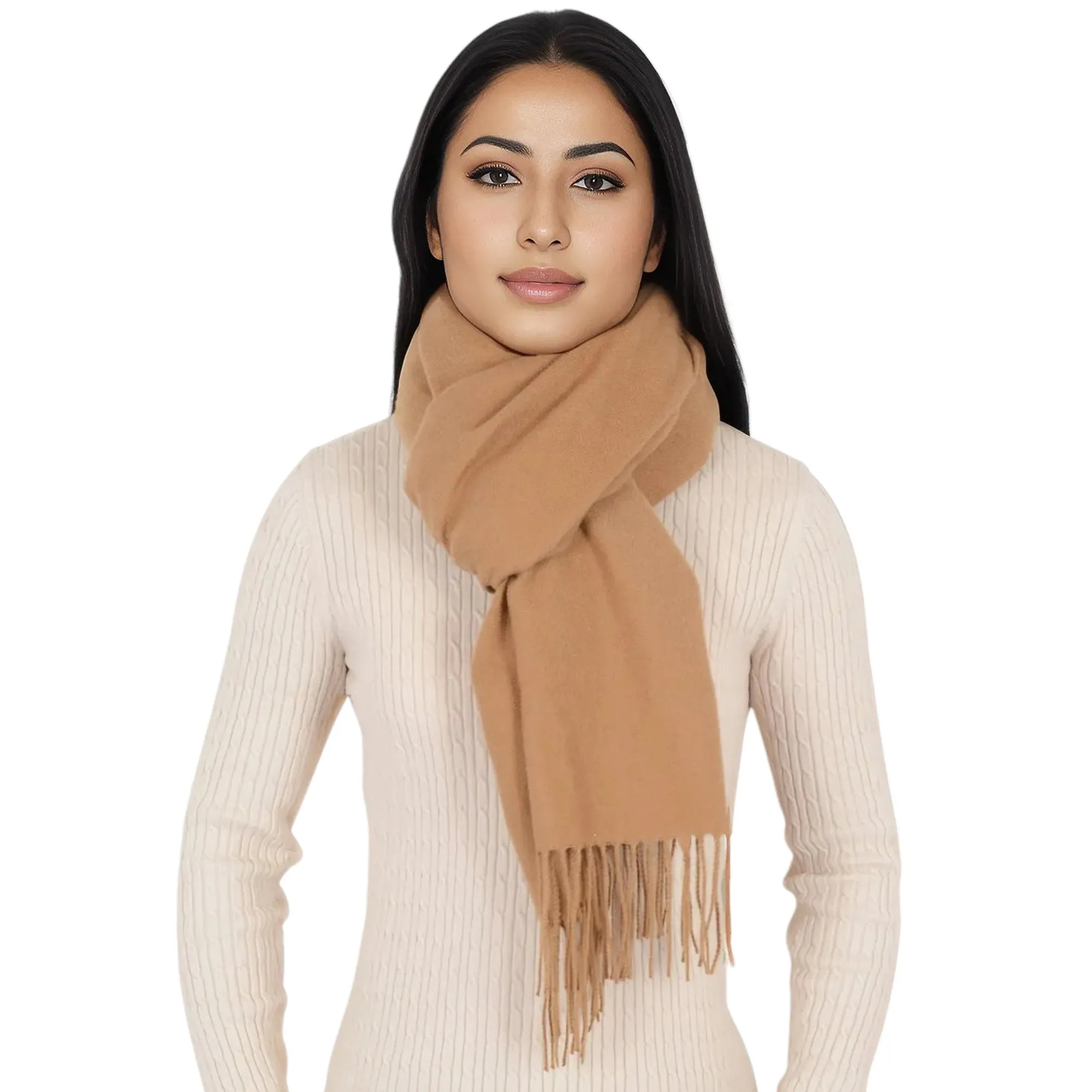 Anna-Kaci Women's Winter Cashmere Feel Scarf Solid Color Classic Fringe Shawls Wrap Scarves for Evening Dresses