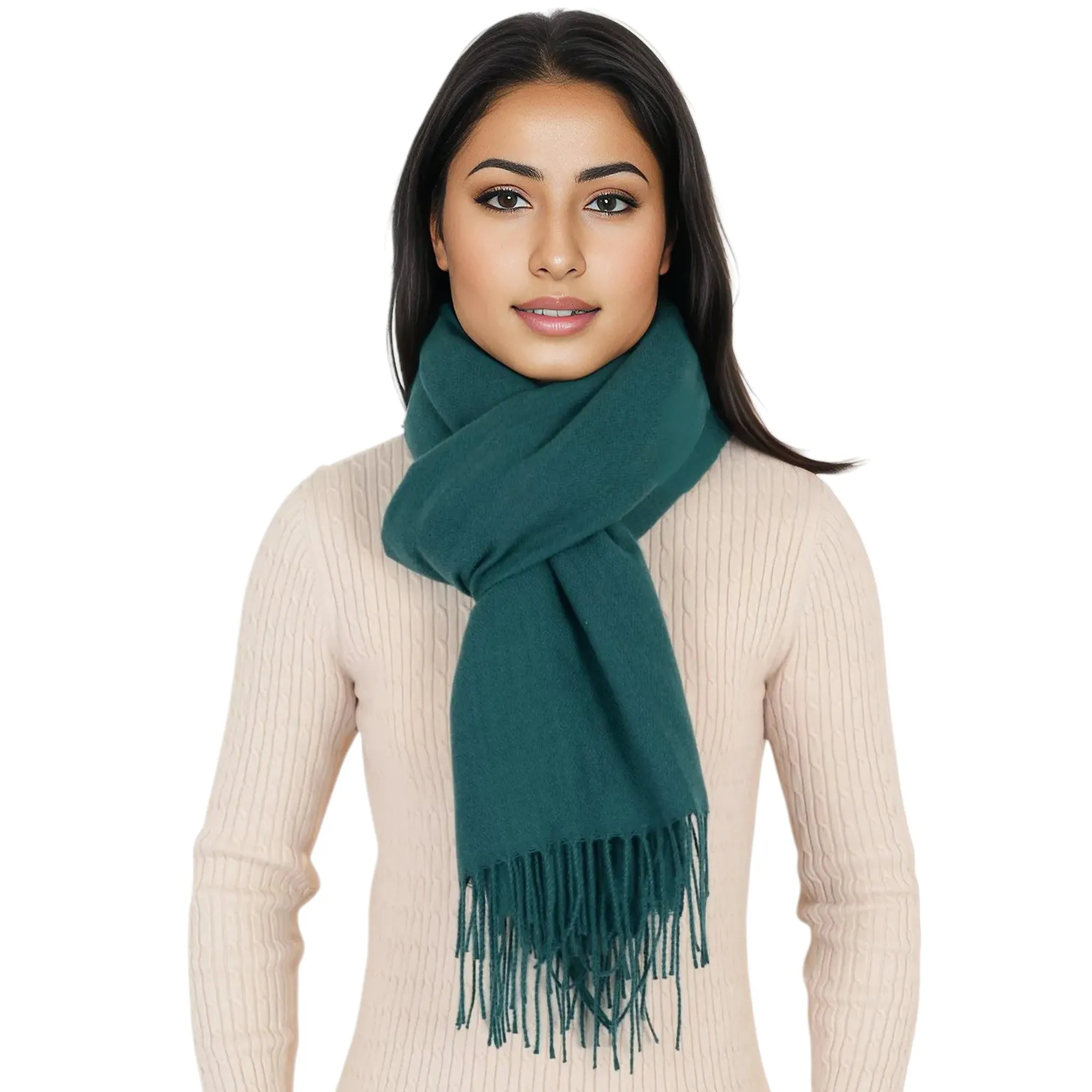 Anna-Kaci Women's Winter Cashmere Feel Scarf Solid Color Classic Fringe Shawls Wrap Scarves for Evening Dresses