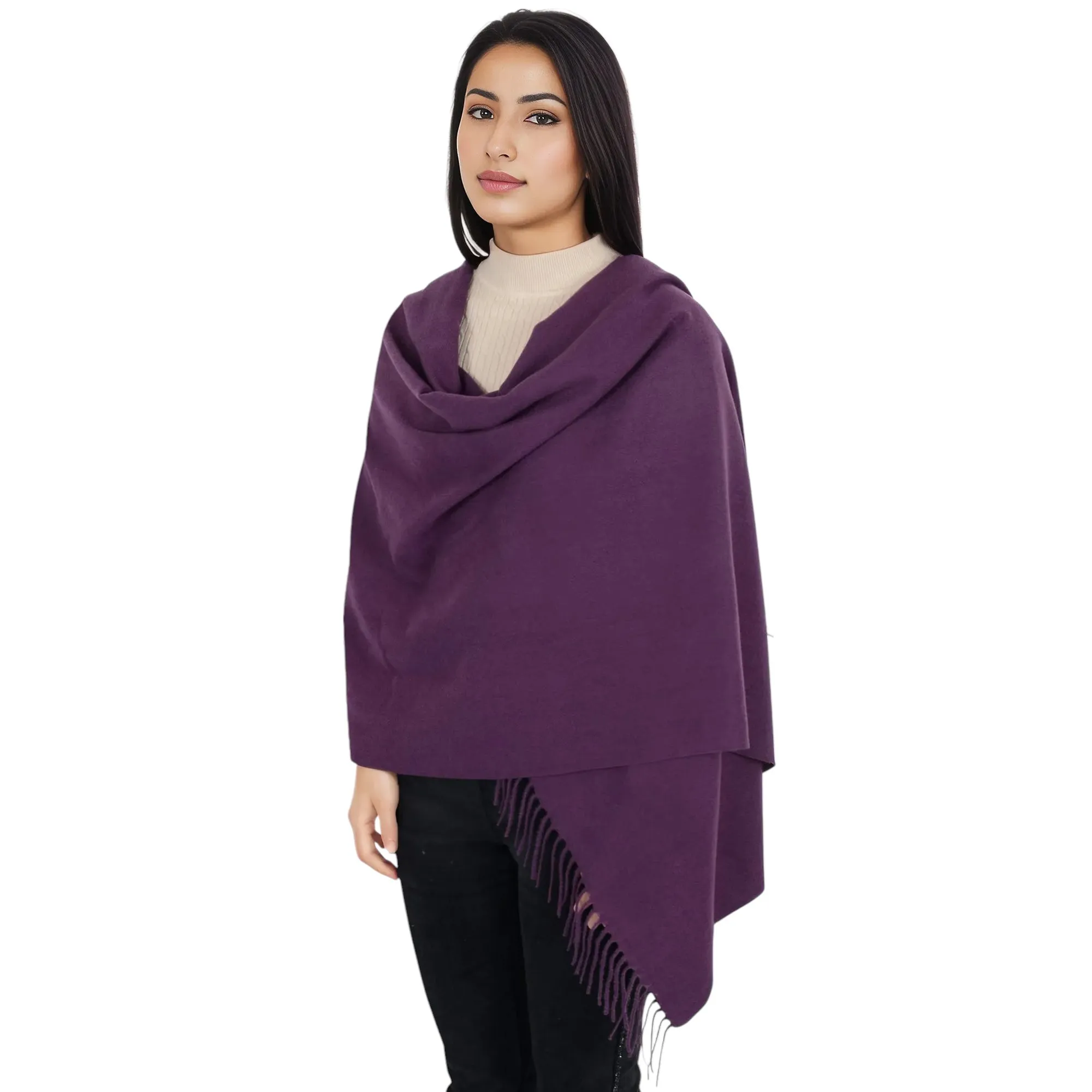 Anna-Kaci Women's Winter Cashmere Feel Scarf Solid Color Classic Fringe Shawls Wrap Scarves for Evening Dresses
