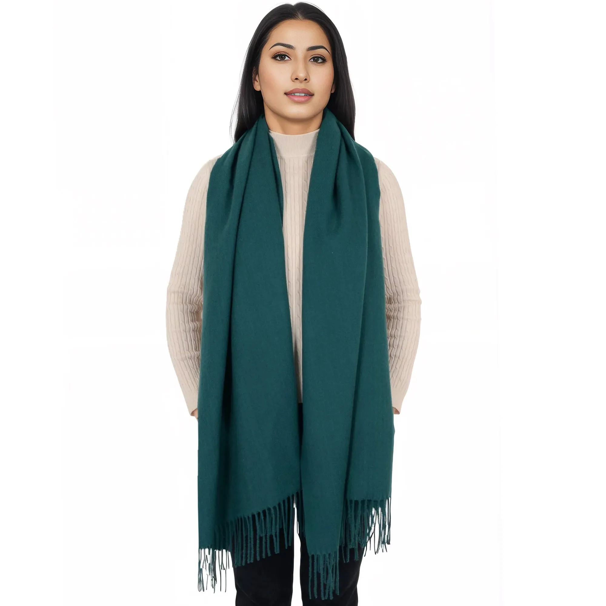 Anna-Kaci Women's Winter Cashmere Feel Scarf Solid Color Classic Fringe Shawls Wrap Scarves for Evening Dresses