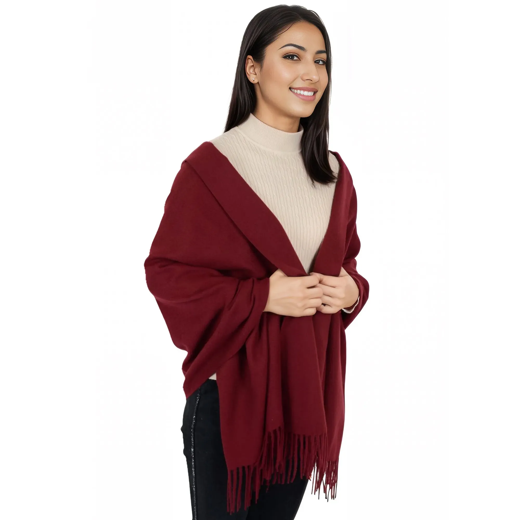 Anna-Kaci Women's Winter Cashmere Feel Scarf Solid Color Classic Fringe Shawls Wrap Scarves for Evening Dresses