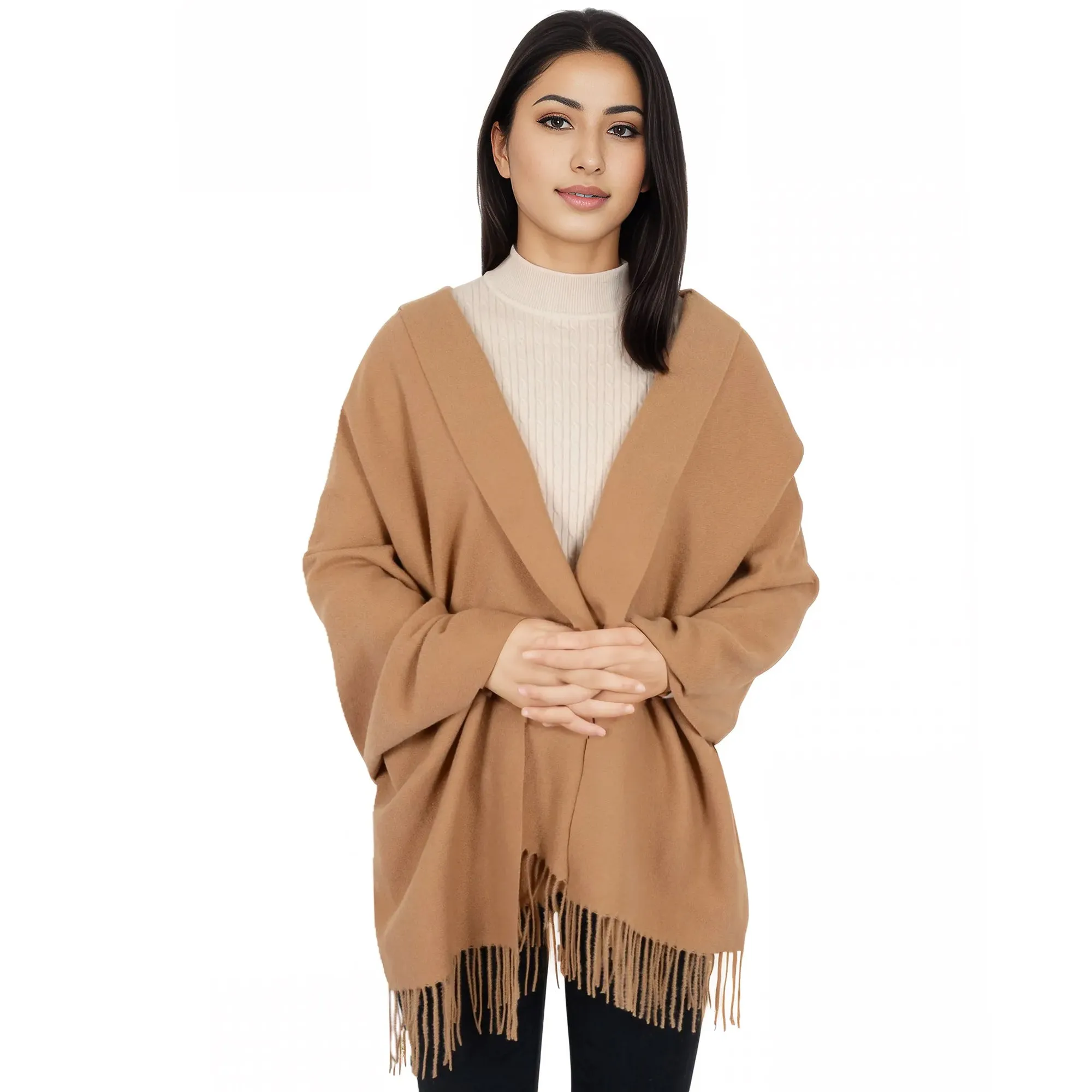 Anna-Kaci Women's Winter Cashmere Feel Scarf Solid Color Classic Fringe Shawls Wrap Scarves for Evening Dresses