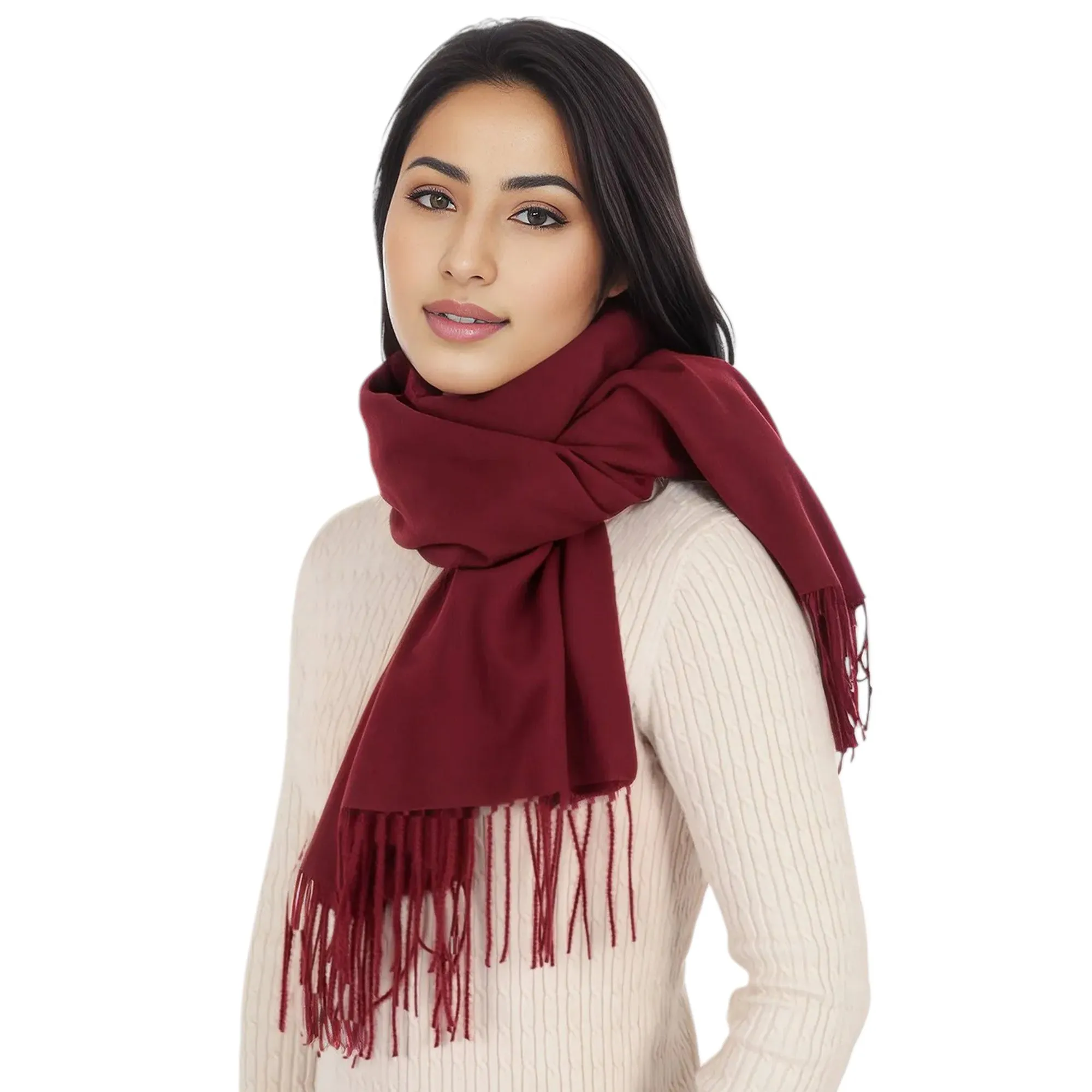 Anna-Kaci Women's Winter Cashmere Feel Scarf Solid Color Classic Fringe Shawls Wrap Scarves for Evening Dresses