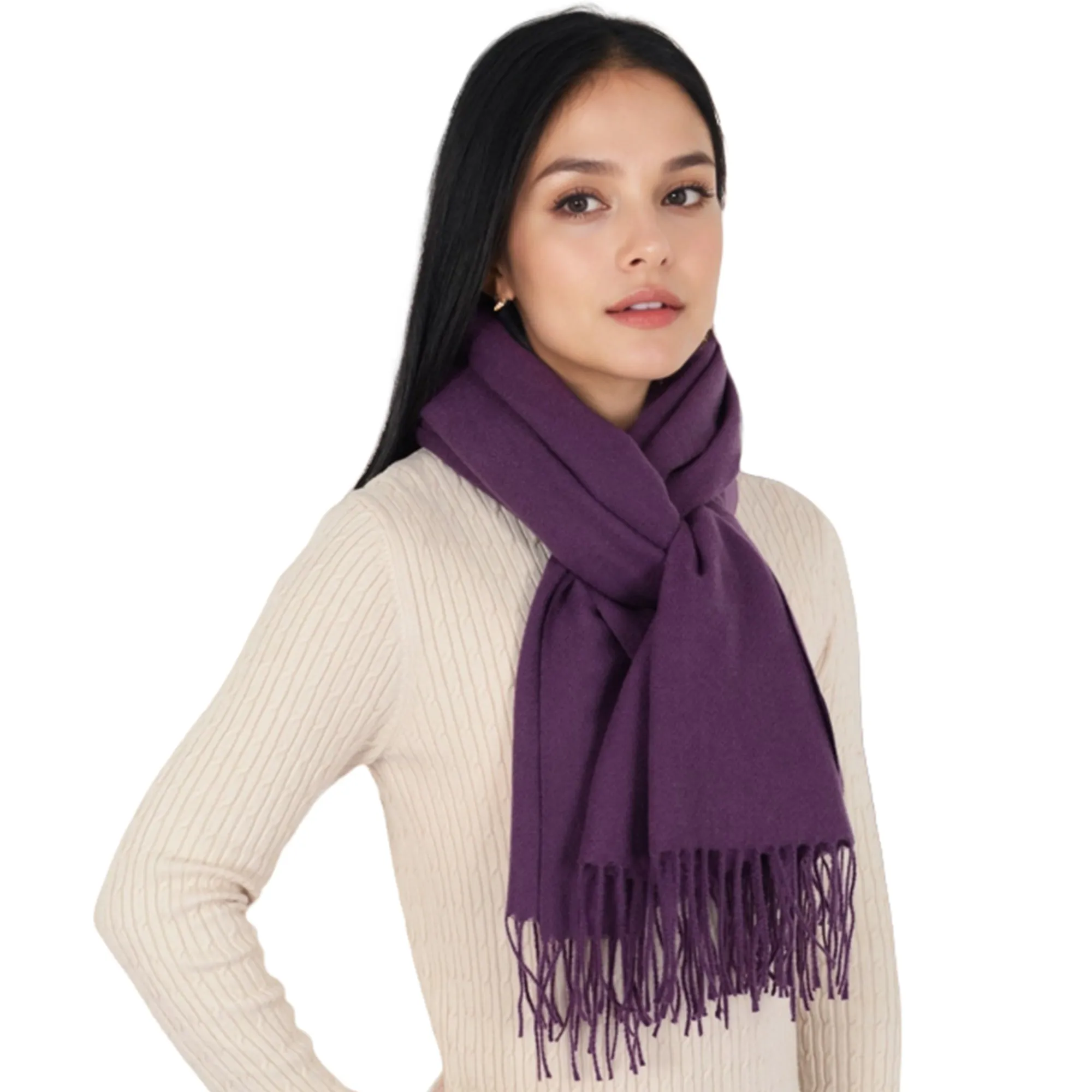 Anna-Kaci Women's Winter Cashmere Feel Scarf Solid Color Classic Fringe Shawls Wrap Scarves for Evening Dresses
