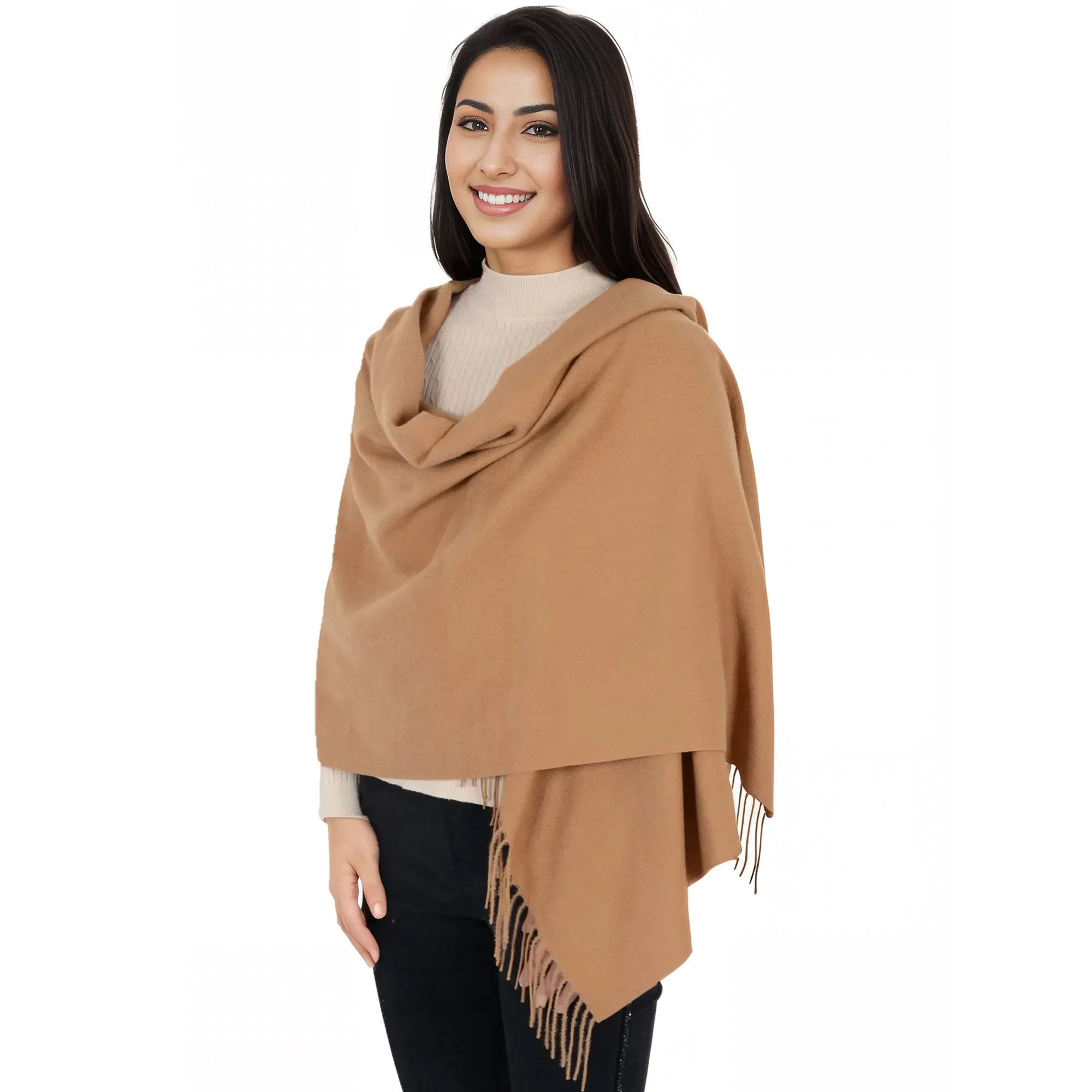 Anna-Kaci Women's Winter Cashmere Feel Scarf Solid Color Classic Fringe Shawls Wrap Scarves for Evening Dresses