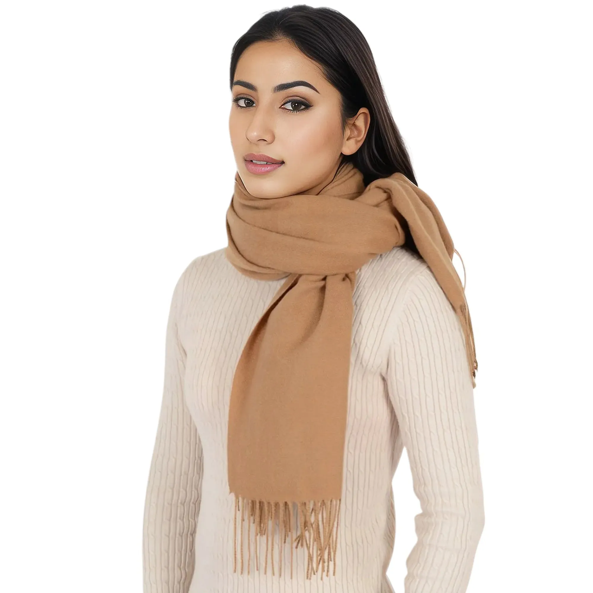 Anna-Kaci Women's Winter Cashmere Feel Scarf Solid Color Classic Fringe Shawls Wrap Scarves for Evening Dresses