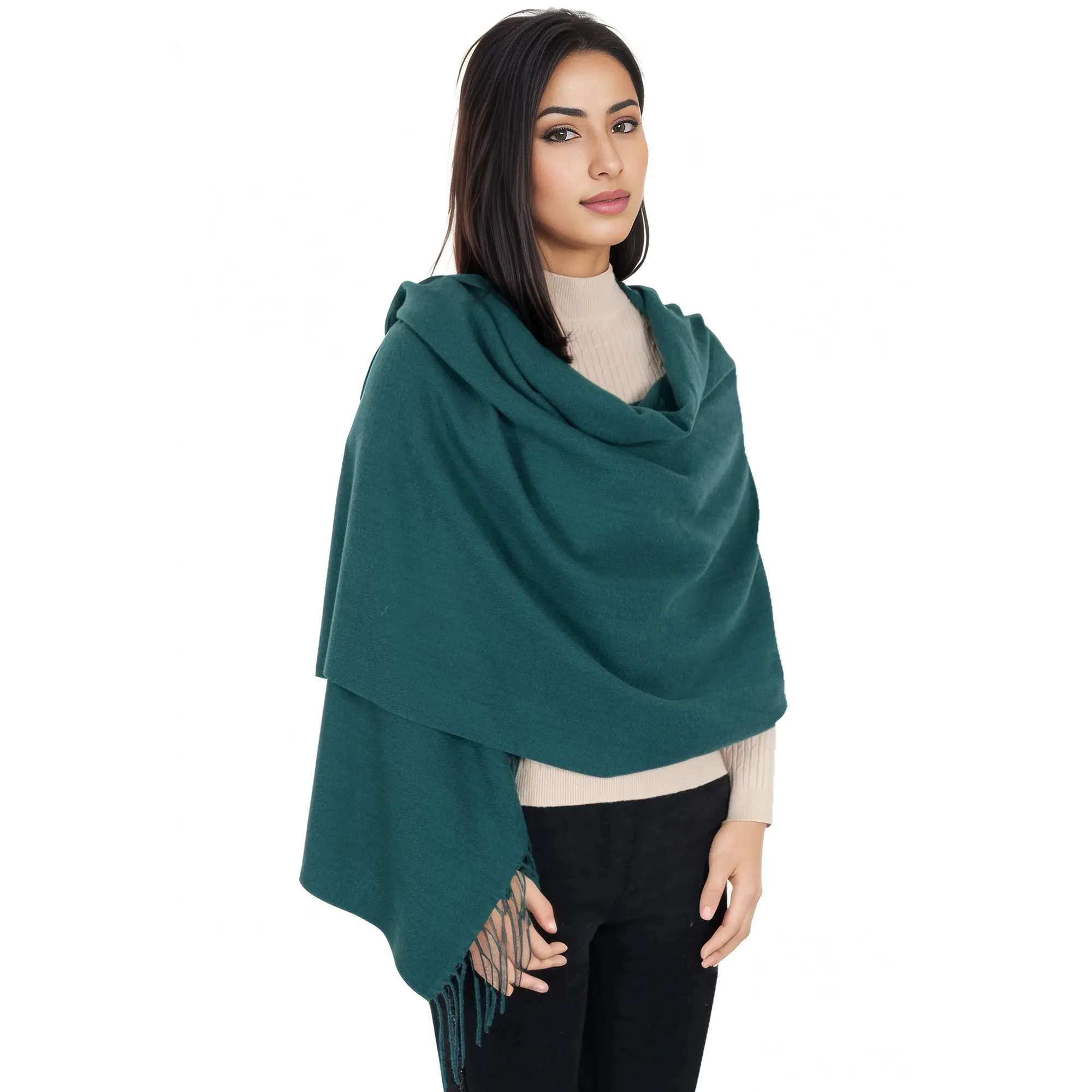 Anna-Kaci Women's Winter Cashmere Feel Scarf Solid Color Classic Fringe Shawls Wrap Scarves for Evening Dresses