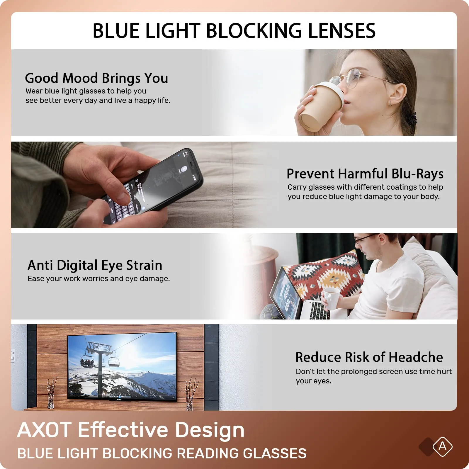 Axot 6 Pack Reading Glasses Blue Light Blocking for Women/Men, Lightweight Fashion Quality Readers with Comfort Spring Hinge 6 Pack Mix 1.5 x