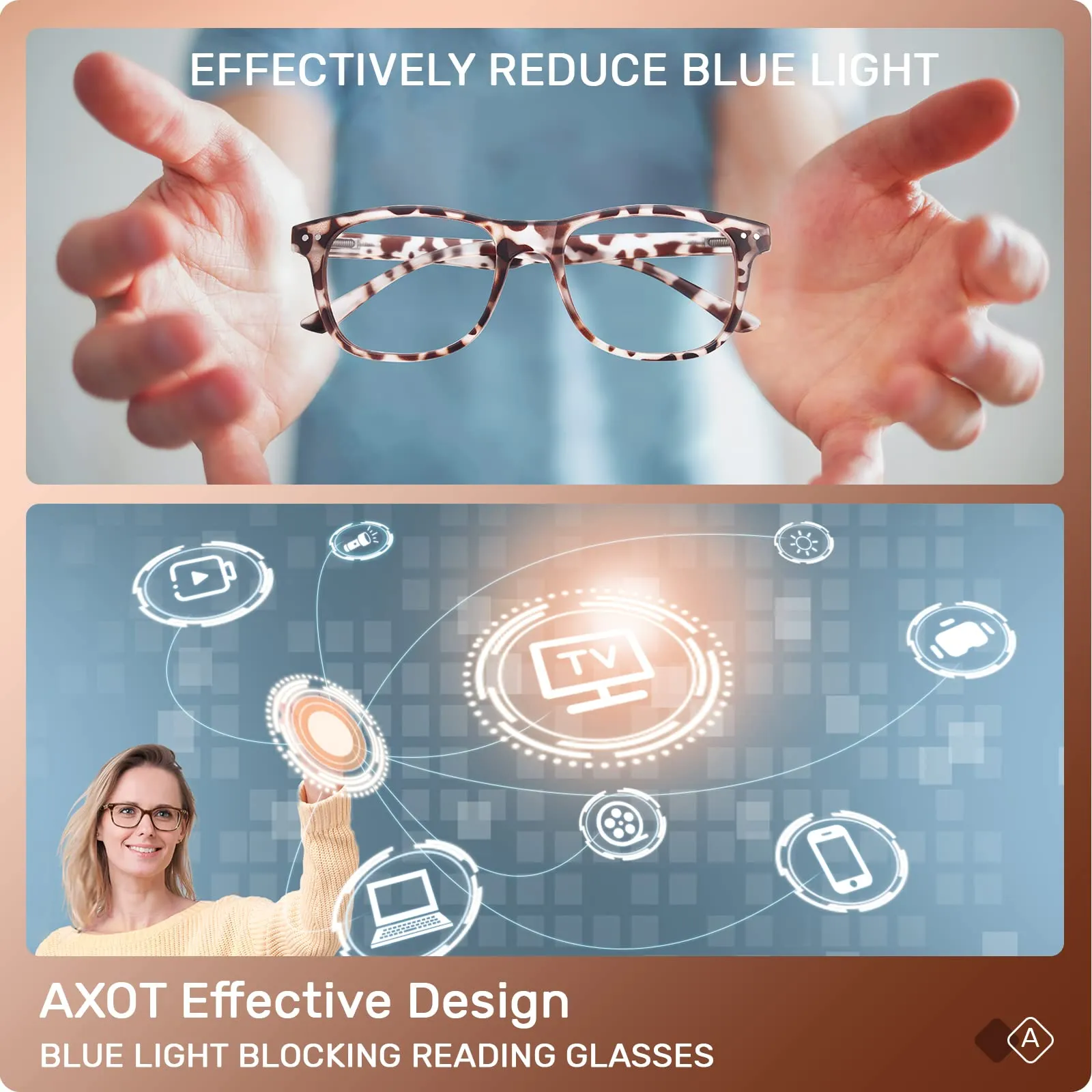 Axot 6 Pack Reading Glasses Blue Light Blocking for Women/Men, Lightweight Fashion Quality Readers with Comfort Spring Hinge 6 Pack Mix 1.5 x