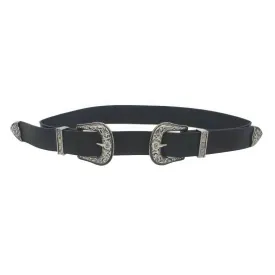 Black Floral Embossed Double Buckle Western Belt