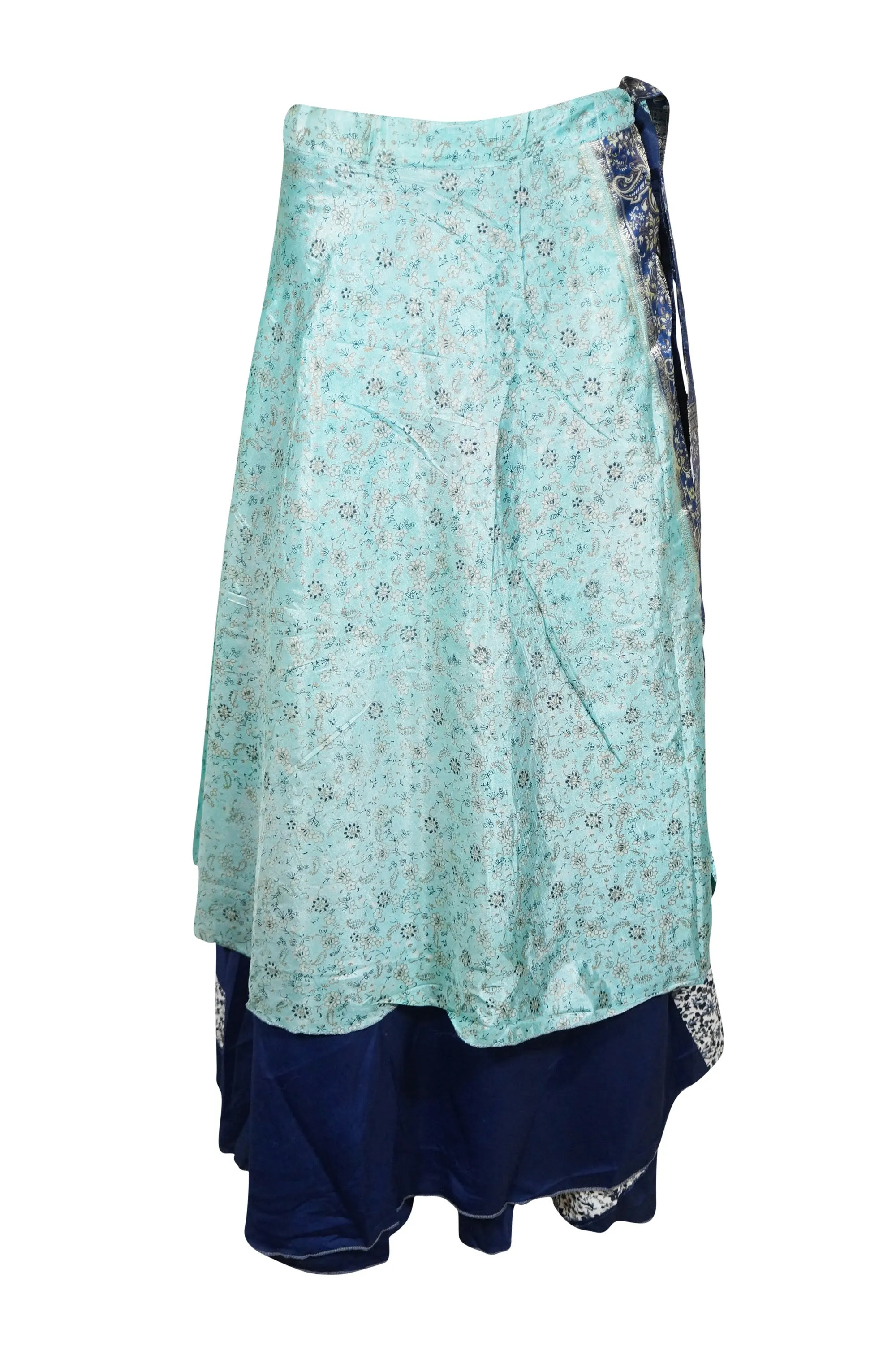 Boho Gypsy Powder Blue Silk Skirt Reversible Wrap around Hippie Skirts Onesize