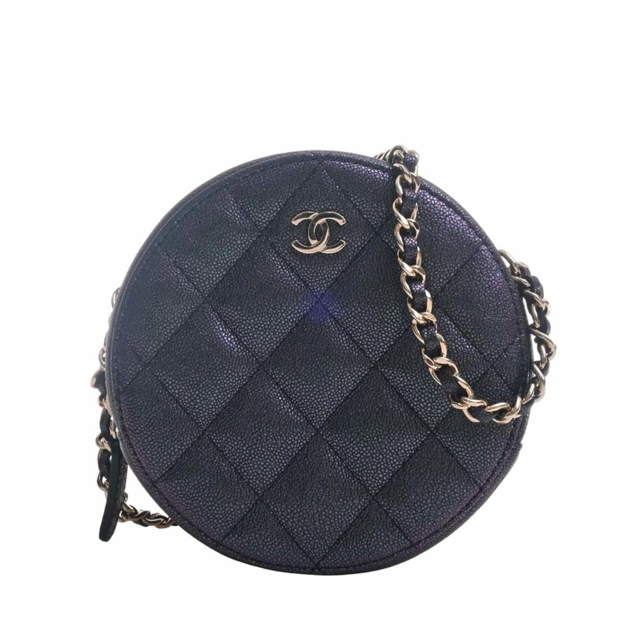 Chanel Caviar Skin Matelasse Coco Mark Chain Shoulder Bag Metallic Women's