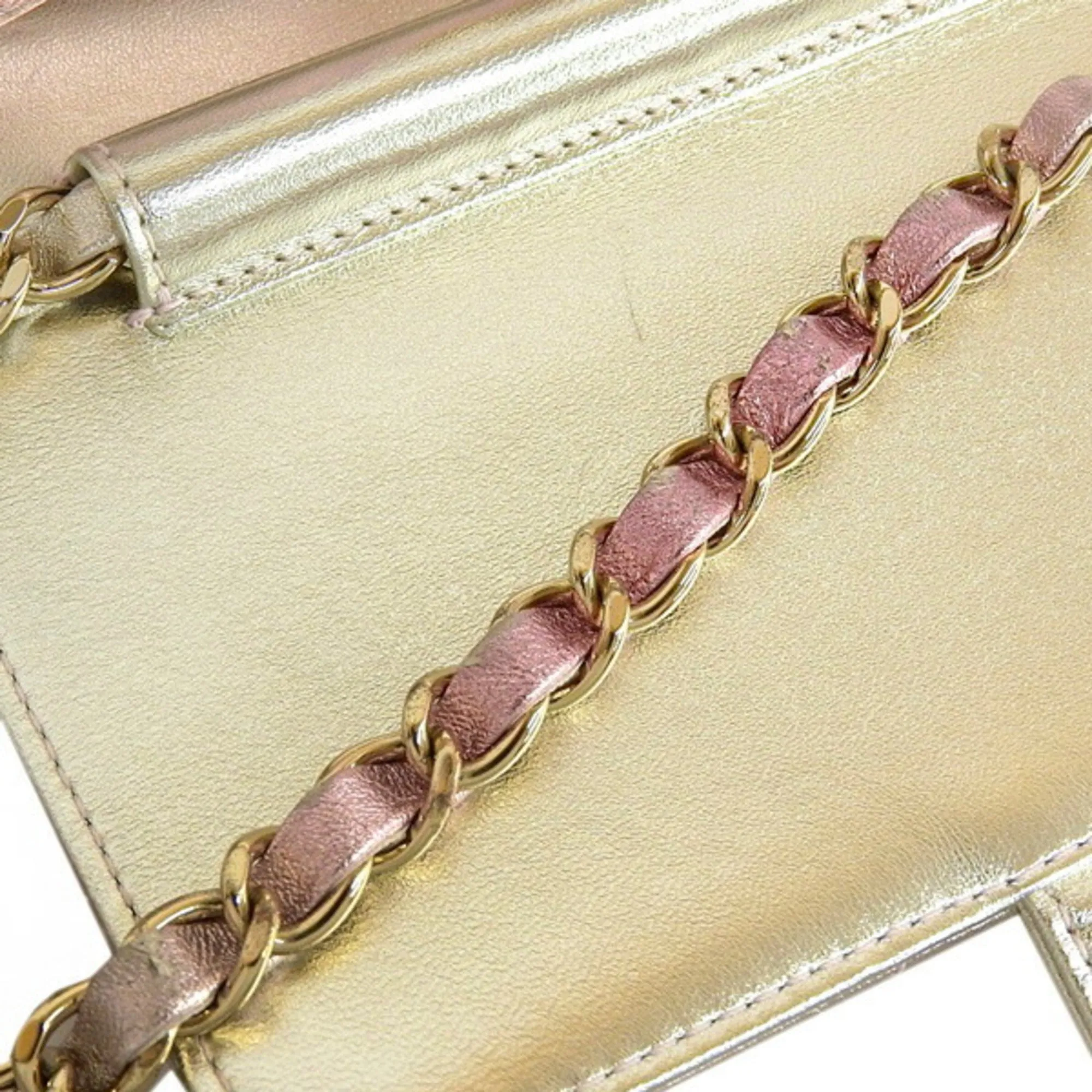 Chanel Leather Matelasse Coco Mark Chain Shoulder Bag Metallic Pink Ladies