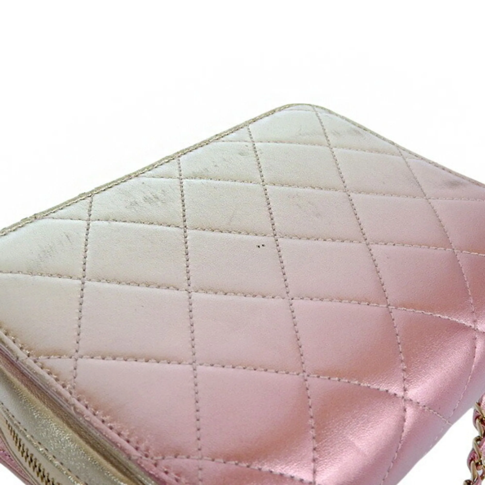 Chanel Leather Matelasse Coco Mark Chain Shoulder Bag Metallic Pink Ladies