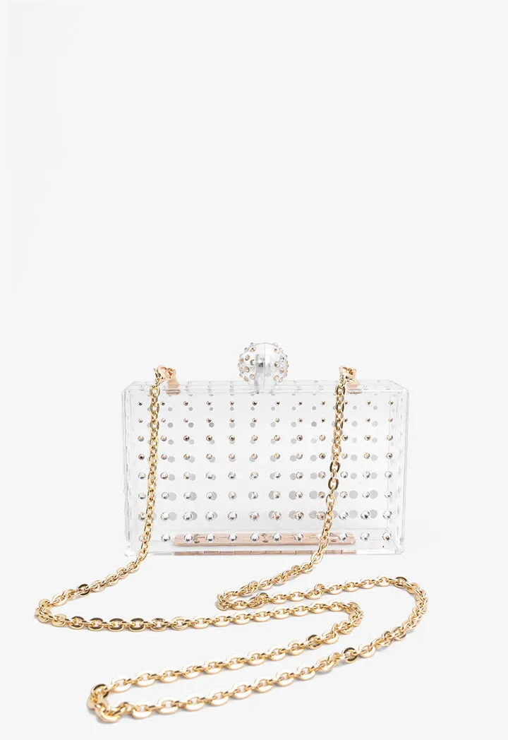 Choice Transparent Crystal Embellished Clutch Gold