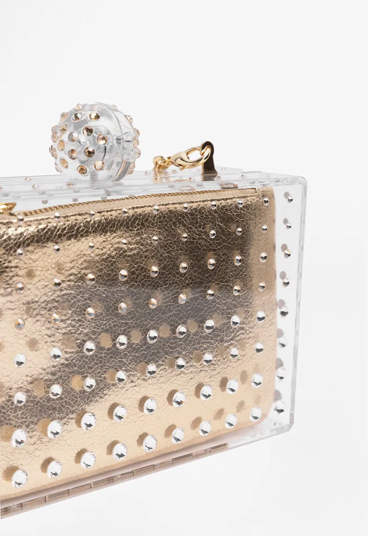 Choice Transparent Crystal Embellished Clutch Gold