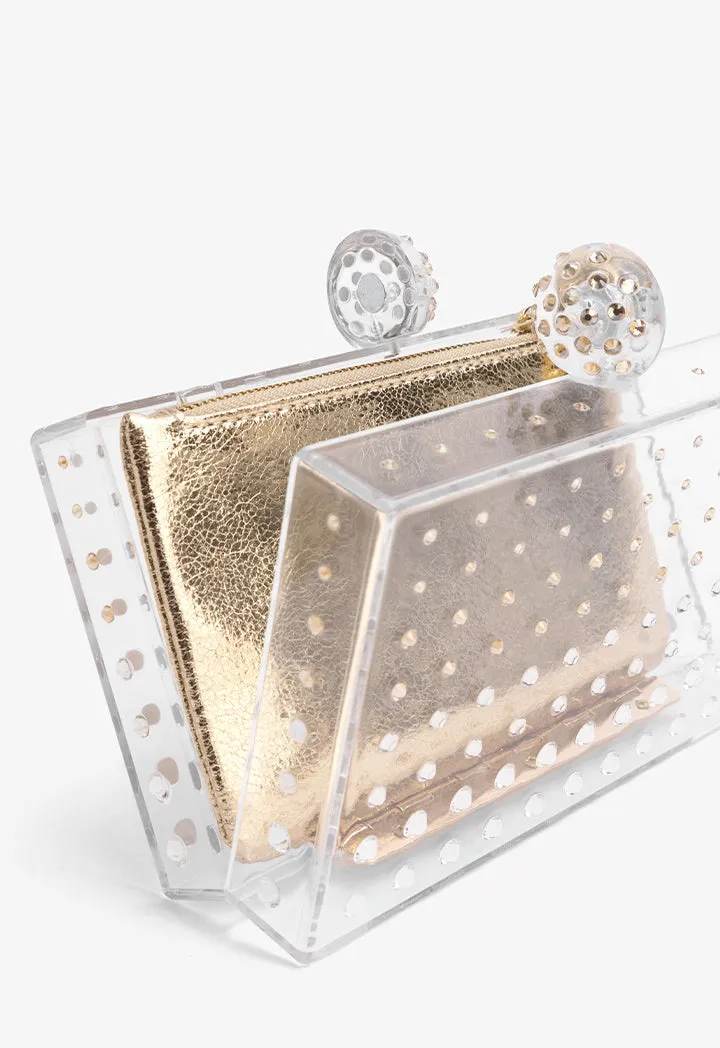 Choice Transparent Crystal Embellished Clutch Gold