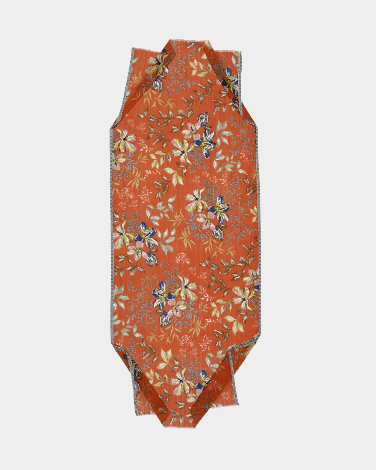 Cttn/Silk Scattered Flowers Scarf in Manderine