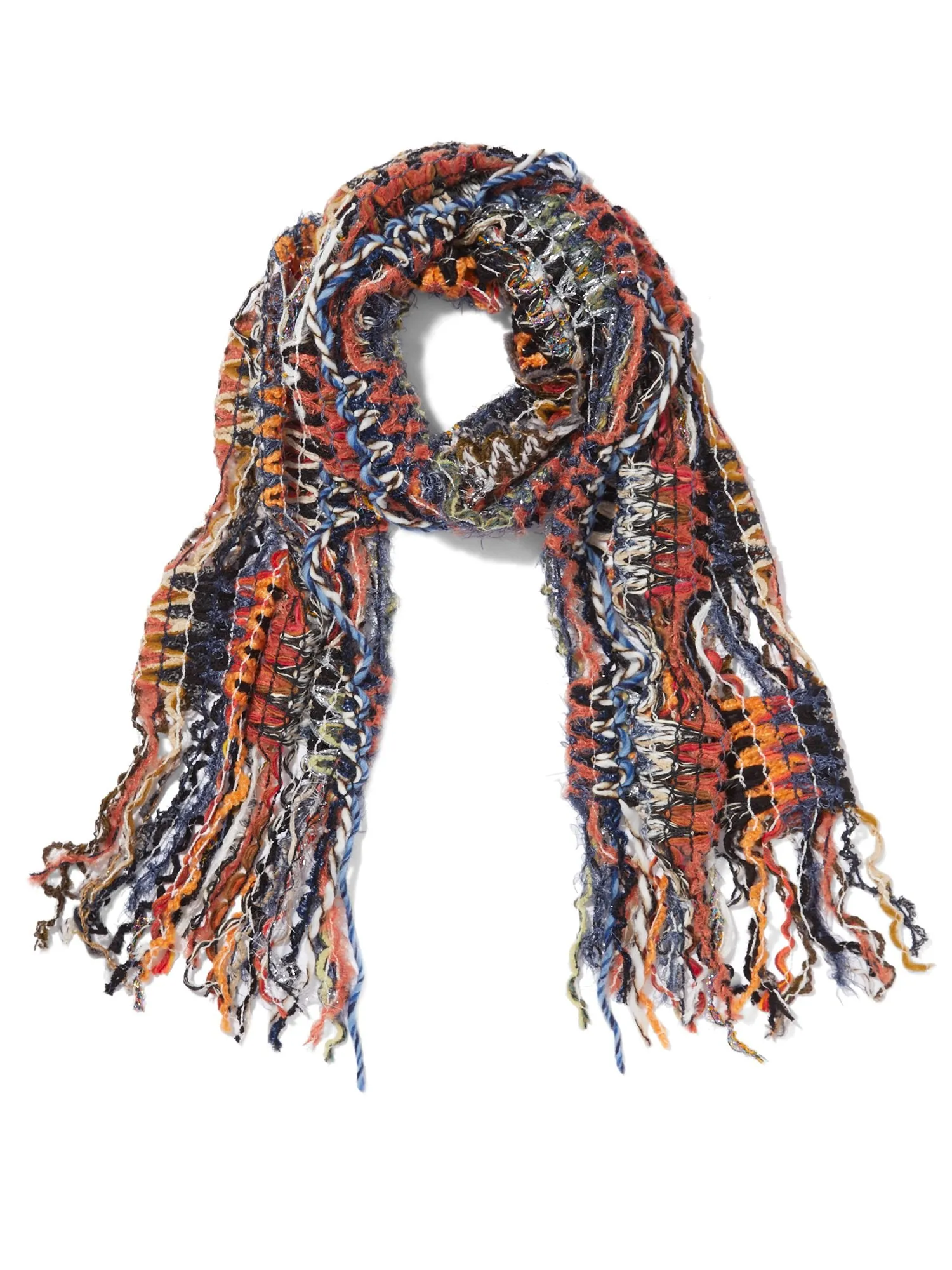 Earth Tone Multi Yarn Fringe Scarf - Sweet Pea
