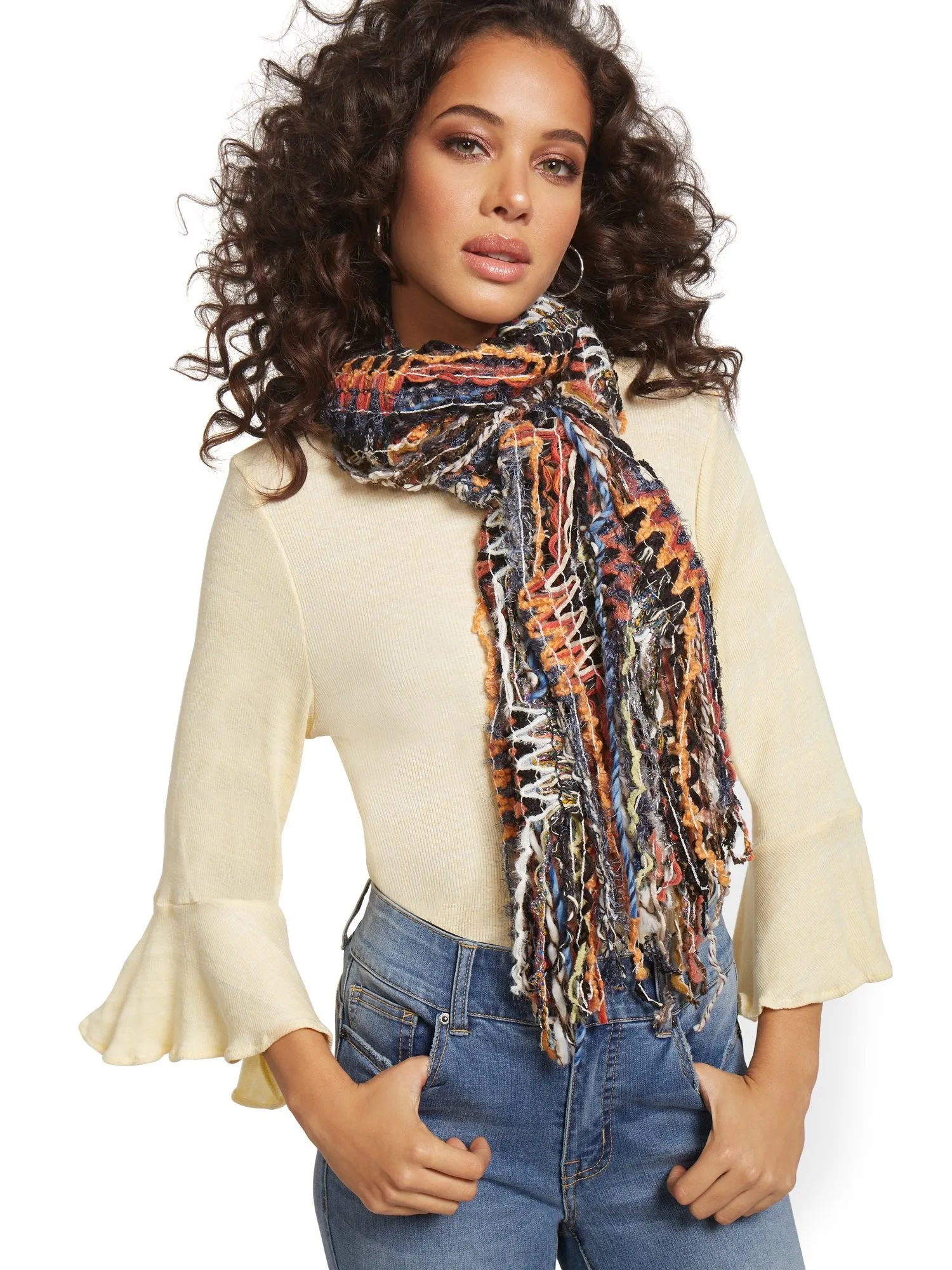 Earth Tone Multi Yarn Fringe Scarf - Sweet Pea