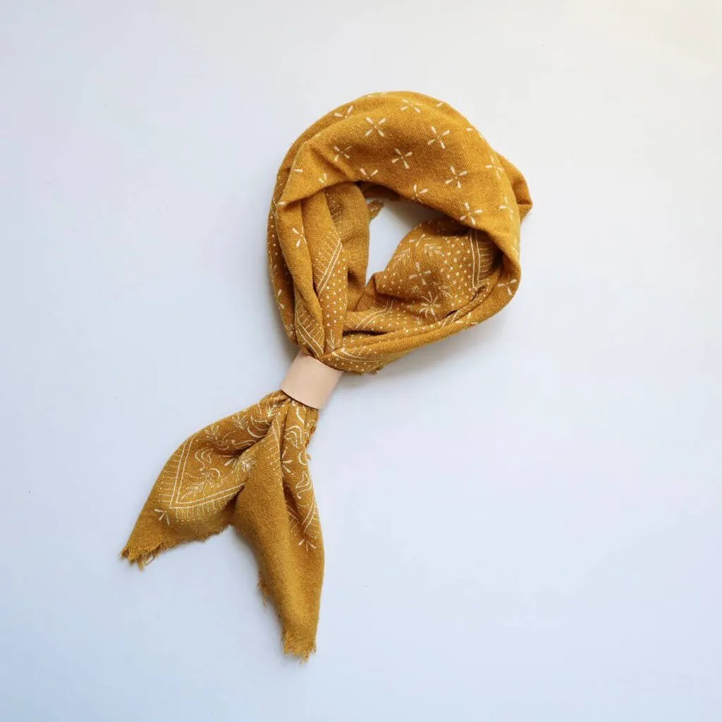 Eco Raw Studio - Plant-dyed Raw Silk Bandana - Desert Gold   White