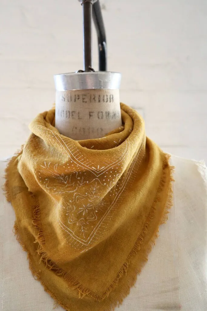 Eco Raw Studio - Plant-dyed Raw Silk Bandana - Desert Gold   White