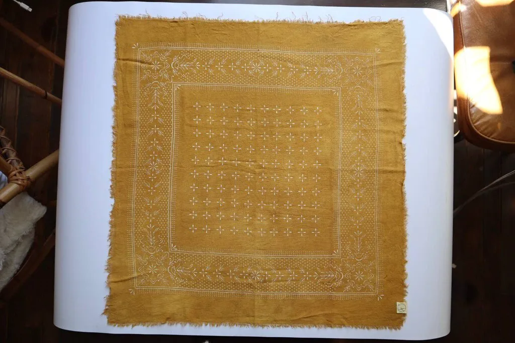 Eco Raw Studio - Plant-dyed Raw Silk Bandana - Desert Gold   White