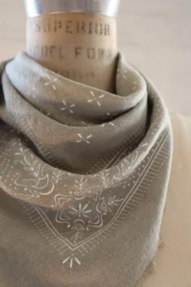 Eco Raw Studio - Plant-dyed Raw Silk Bandana - Sage Grey   White