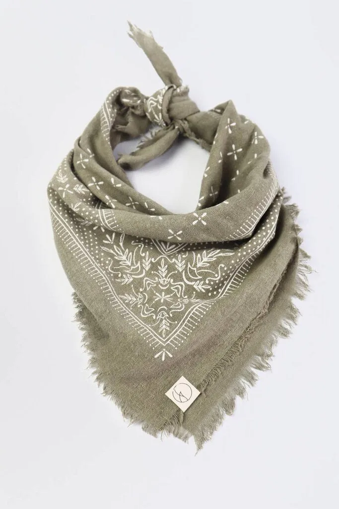 Eco Raw Studio - Plant-dyed Raw Silk Bandana - Sage Grey   White