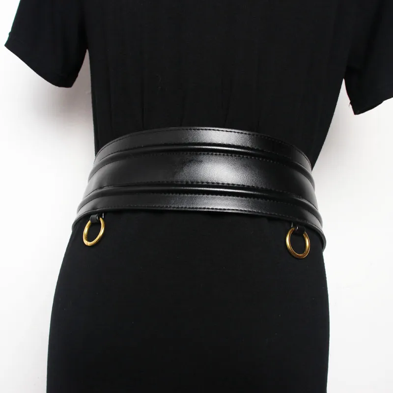 Fashion Ladies Wide PU Leather Corset Belt / Cool Double Breasted Waistband
