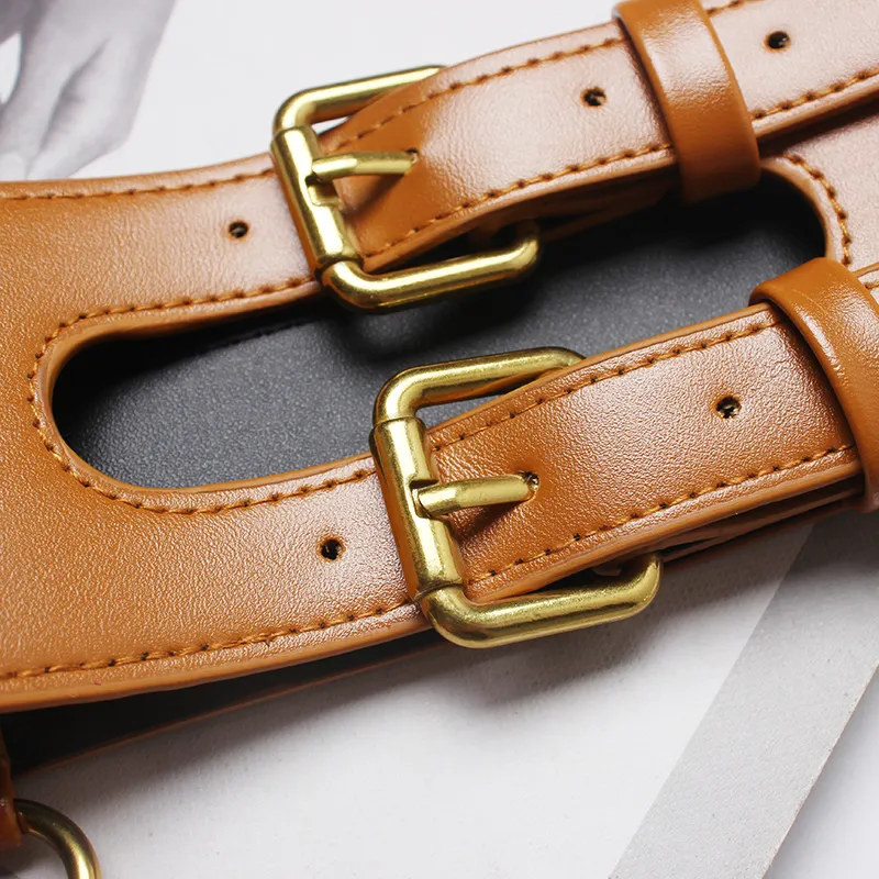 Fashion Ladies Wide PU Leather Corset Belt / Cool Double Breasted Waistband