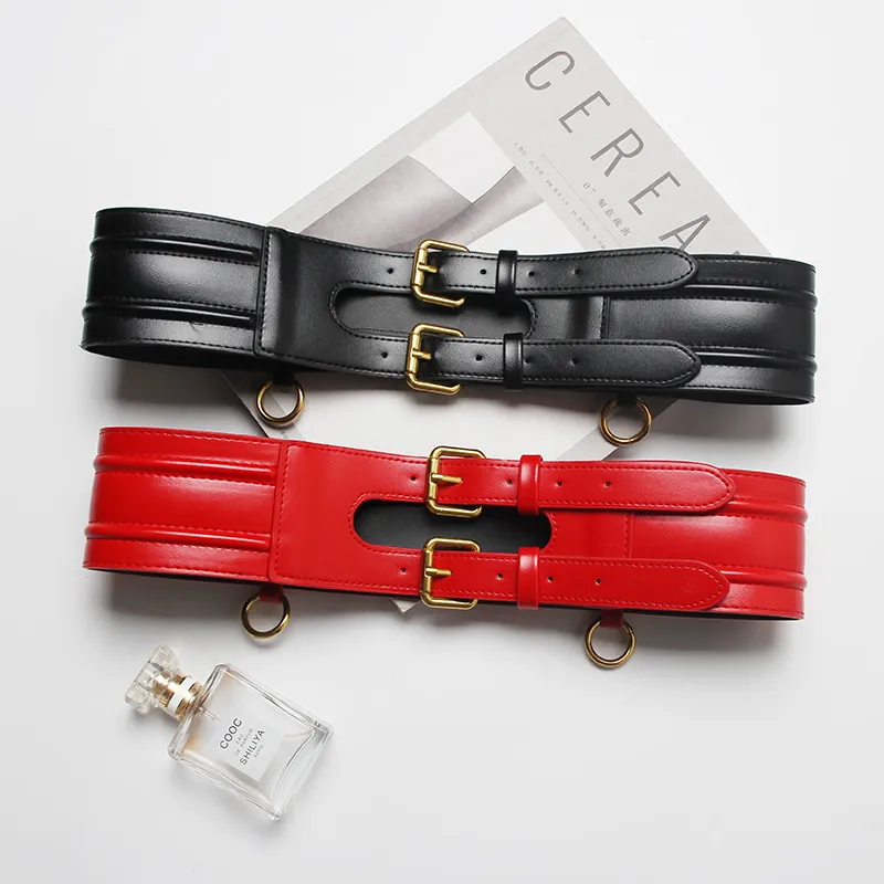 Fashion Ladies Wide PU Leather Corset Belt / Cool Double Breasted Waistband