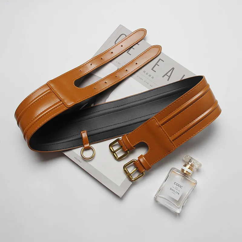 Fashion Ladies Wide PU Leather Corset Belt / Cool Double Breasted Waistband
