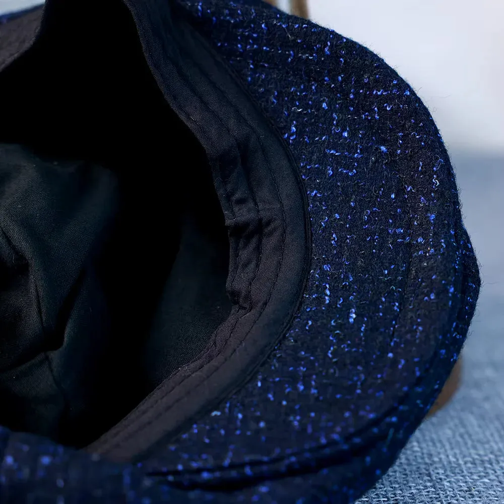 Flecked Navy Blue Wool Newsboy Cap