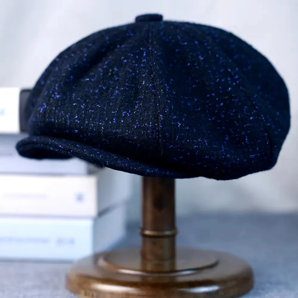 Flecked Navy Blue Wool Newsboy Cap