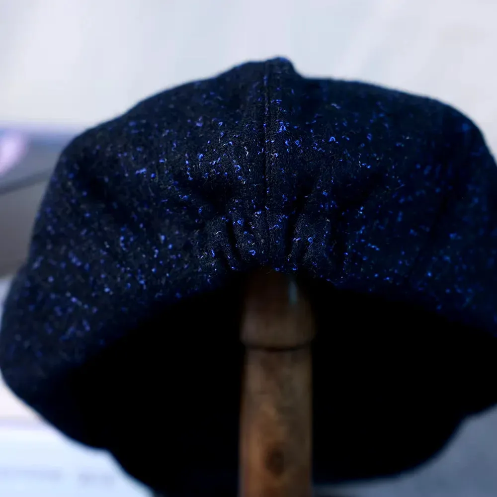 Flecked Navy Blue Wool Newsboy Cap